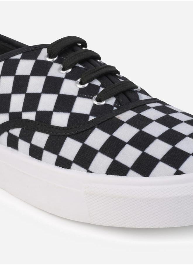 Checkerboard Canvas Lace Up Sneakers