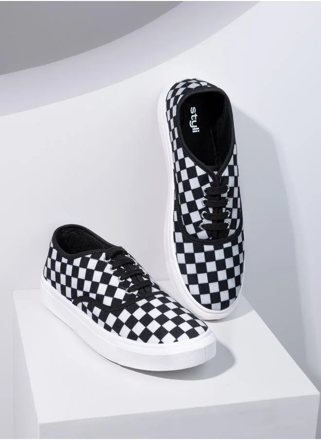 Styli Checkerboard Canvas Lace Up Sneakers