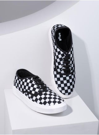 Checkerboard Canvas Lace Up Sneakers - pzsku/Z19F700D3C8D4FBA5C756Z/45/_/1733826788/d9c7ec59-a5dd-4c68-8bcf-2223cd4a6806