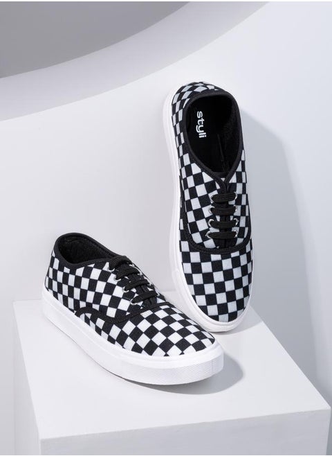 Checkerboard Canvas Lace Up Sneakers