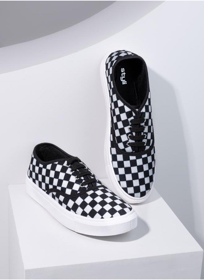 Styli Checkerboard Canvas Lace Up Sneakers  - Image 1