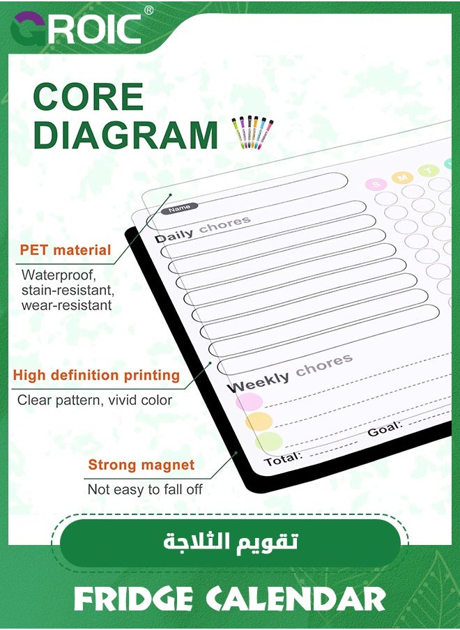 GROIC Dry Erase Calendar Kit,Magnetic Calendar for Refrigerator Set,Fridge Calendar Whiteboard Meal Planner Menu Board,Office Supplies with 2 Magnetic Markers  - Image 4