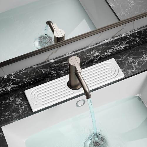 Xfopz Faucet Mat for Kitchen Sink - Water Absorbing Stone Tray for Sink, Diatomite Fast-Drying Faucet Mat, Faucet Splash Guard for Bathroom Counter (40cm) - Image 1