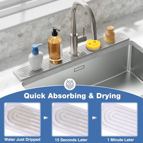 Xfopz Faucet Mat for Kitchen Sink - Water Absorbing Stone Tray for Sink, Diatomite Fast-Drying Faucet Mat, Faucet Splash Guard for Bathroom Counter (40cm) - Image 3