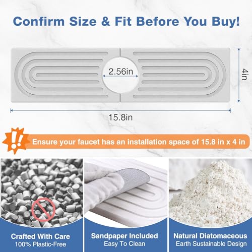 Xfopz Faucet Mat for Kitchen Sink - Water Absorbing Stone Tray for Sink, Diatomite Fast-Drying Faucet Mat, Faucet Splash Guard for Bathroom Counter (40cm) - Image 2