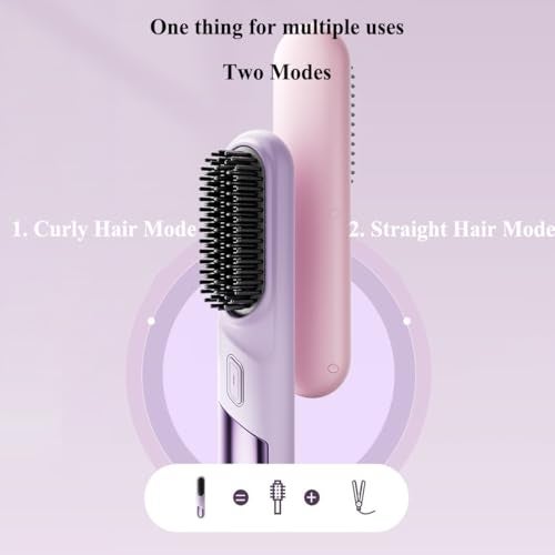 Winb Portable Cordless Hair Straightening Brush, Mini Travel Size, Ceramic Coating, Anti-Scald Design (Purple) - Image 3
