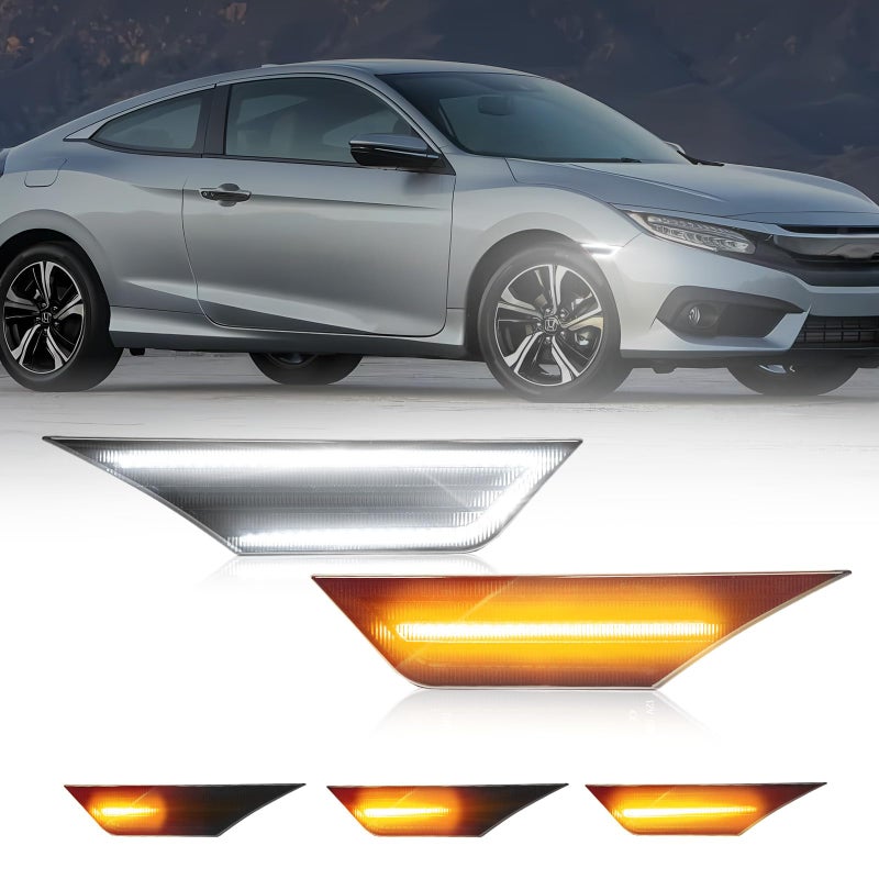 AUTOONE Switchback LED Side Marker Lights Compatible With 10th Gen Honda Civic 20162021 Amber Yellow Turn Signals White Daytime Running Lights Smoked Lens Pack of 2