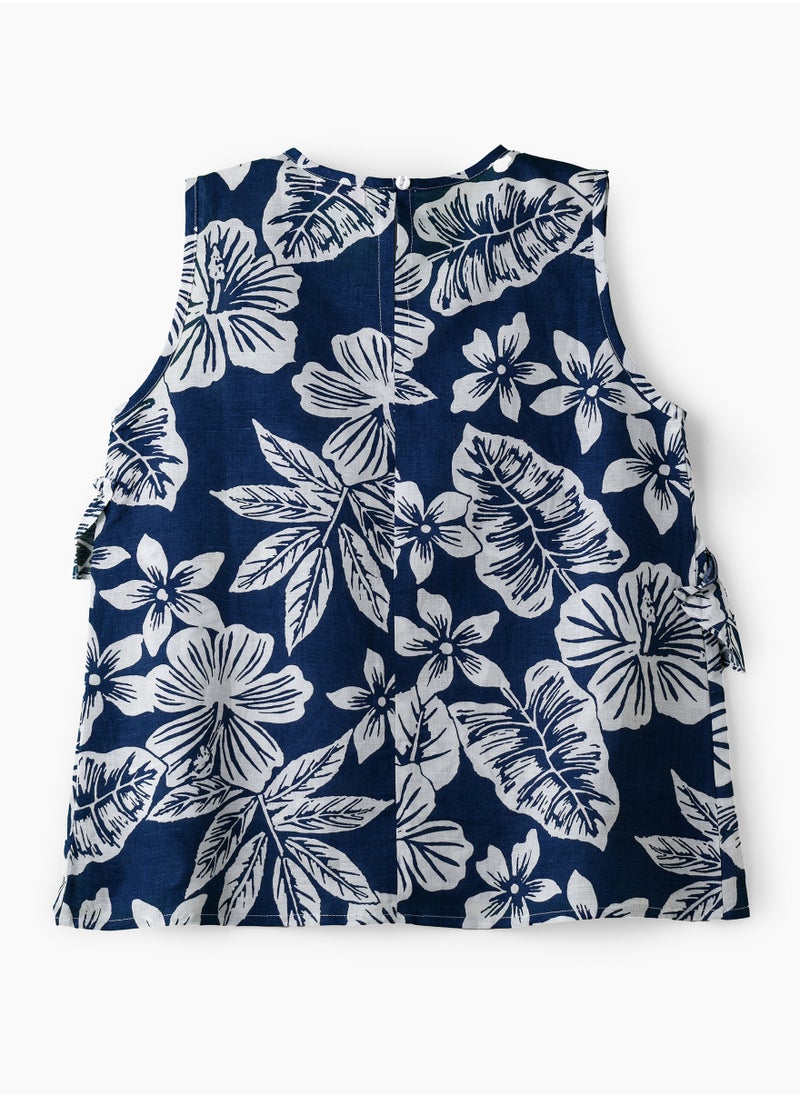 Jelliene Girls' Blue Floral Sleeveless Ruffled Top  - Image 2