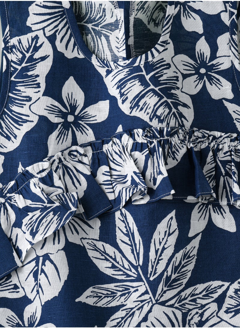 Jelliene Girls' Blue Floral Sleeveless Ruffled Top  - Image 3