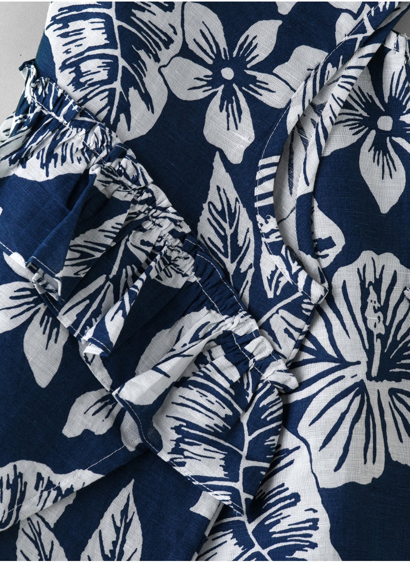 Jelliene Girls' Blue Floral Sleeveless Ruffled Top  - Image 4