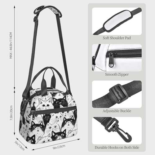 bassyil Cat Insulated Lunch Bag Reusable Lunch Box With Adjustable Shoulder Strap Cooler Tote Bag For Men Women - Image 2