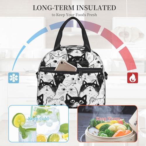 bassyil Cat Insulated Lunch Bag Reusable Lunch Box With Adjustable Shoulder Strap Cooler Tote Bag For Men Women - Image 4