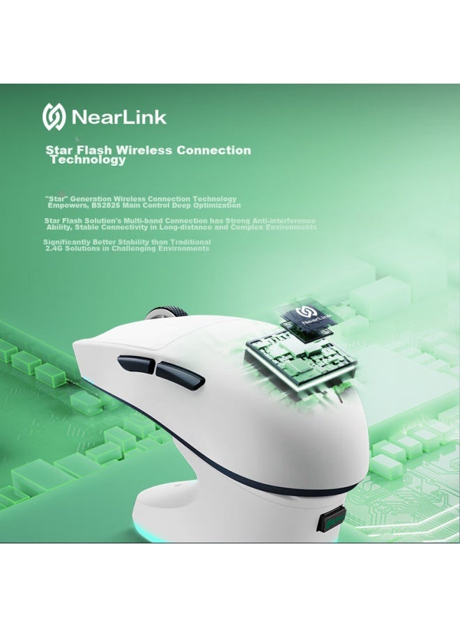 Thunderobot Ml9mini Starlight Wired/wireless/tri-mode Gaming Mouse Paw3950 Esports Office Flagship Mouse, Holeless Lightweight, With Charging Dock, White - Image 5