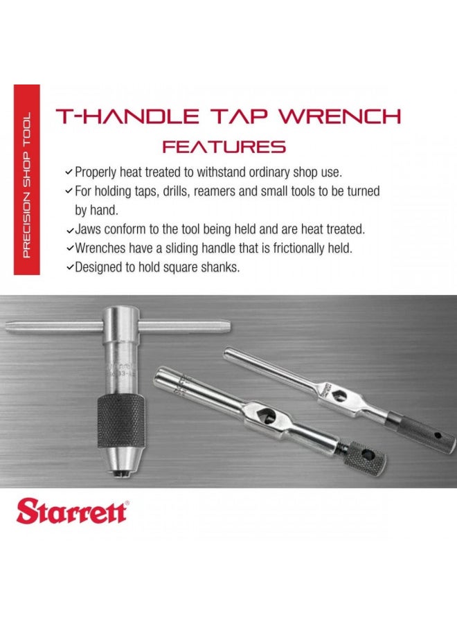 Starrett - Starrett T-Handle Tap Wrench - Ideal for Holding Taps, Drills, Reamers and Small Tools - 1/4-1/2" Capacity Tap Size, 3-1/2" Body Length, 3/16-5/16" Square Shank - 93C - Image 1