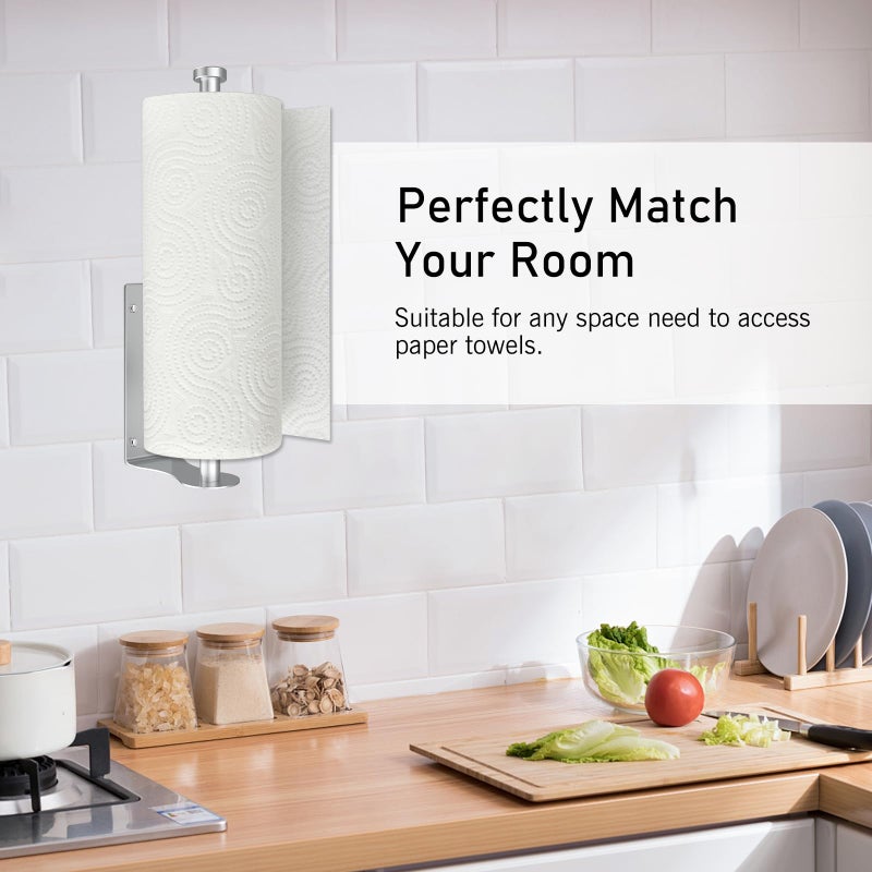 SetSail Paper Towel Holder Under Cabinet Single Hand Operable with Adjustable Damper Easy Tear Paper Towel Holder Wall Mount for Kitchen Bathroom, Adhesive or Screw, Silver - Image 4