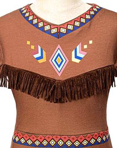TOGROP Native American Costume Girls Dress Indigenous American Indians Kids Cosplay 10-12 Years Brown - Image 5