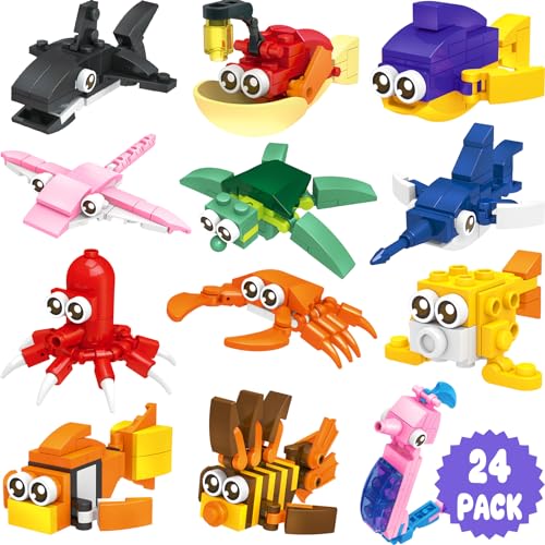 Asoulin 24PCS Animal Building Blocks Toys Easter Party Favors for Kids 35 48 812 Easter Egg Fillers Goodie Bag Stuffers Classroom Prize Treasure Box Toys Bulk for Toddler Boys Girls Birthday Return Gifts - Image 1