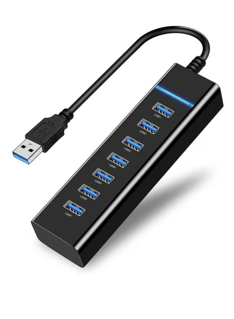USB Hub 3.0, 7 Ports USB Charging Extender Data Hub Splitter Extension, Suitable for laptops, PCs, computers, USB devices Super compatible, 5Gbps data transfer speed  - Image 1