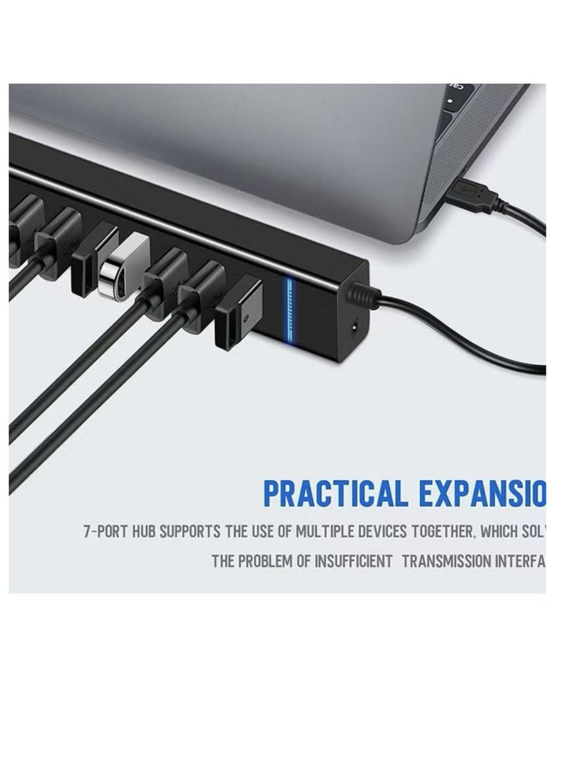USB Hub 3.0, 7 Ports USB Charging Extender Data Hub Splitter Extension, Suitable for laptops, PCs, computers, USB devices Super compatible, 5Gbps data transfer speed  - Image 3