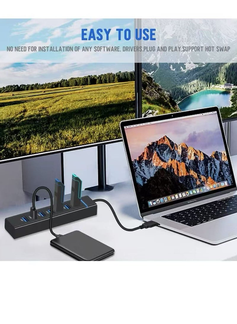 USB Hub 3.0, 7 Ports USB Charging Extender Data Hub Splitter Extension, Suitable for laptops, PCs, computers, USB devices Super compatible, 5Gbps data transfer speed  - Image 4