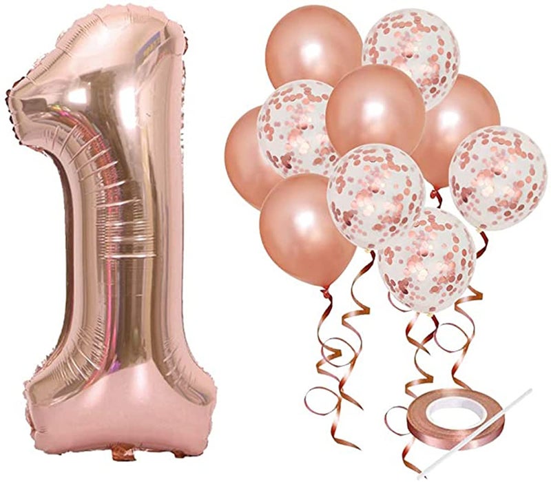 KASTWAVE 40 Inch Rose Gold Number 1 Balloon, 21 Pack Real Rose Gold Confetti Party Decorations for 1st Birthday Decorations Supplies, Anniversary, Baby Bridal Shower, Home and Office Decor (Rose, 1)