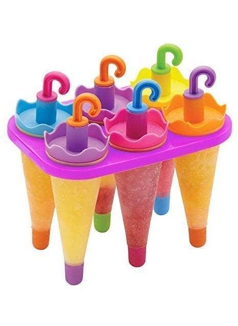 Plenteous Umbrella Style Ice Candy Popsicle Mold Kulfi Frozen Colorful Stick Ice Cream Mould Yogurt Maker Ice Cube 6 Cavity Transparent Tray Multi Color 2 pc