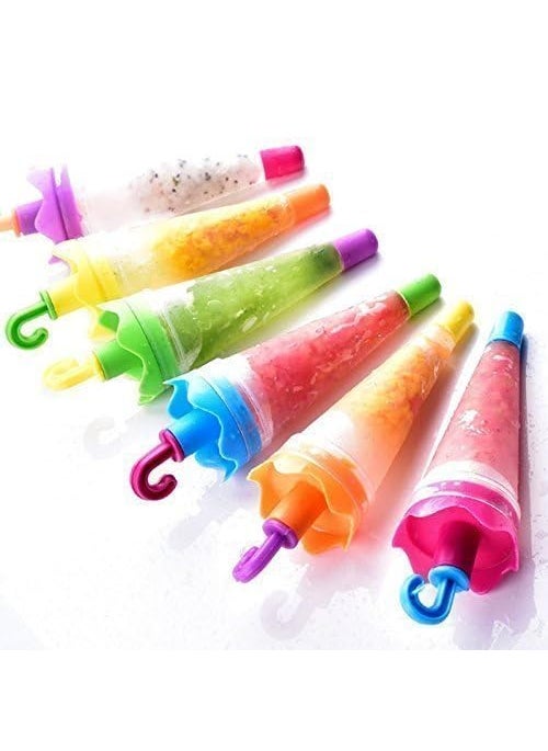 Plenteous - Plenteous Umbrella Style Ice Candy Popsicle Mold Kulfi Frozen Colorful Stick Ice Cream Mould Yogurt Maker Ice Cube 6 Cavity Transparent Tray Multi Color 2 pc - Image 1