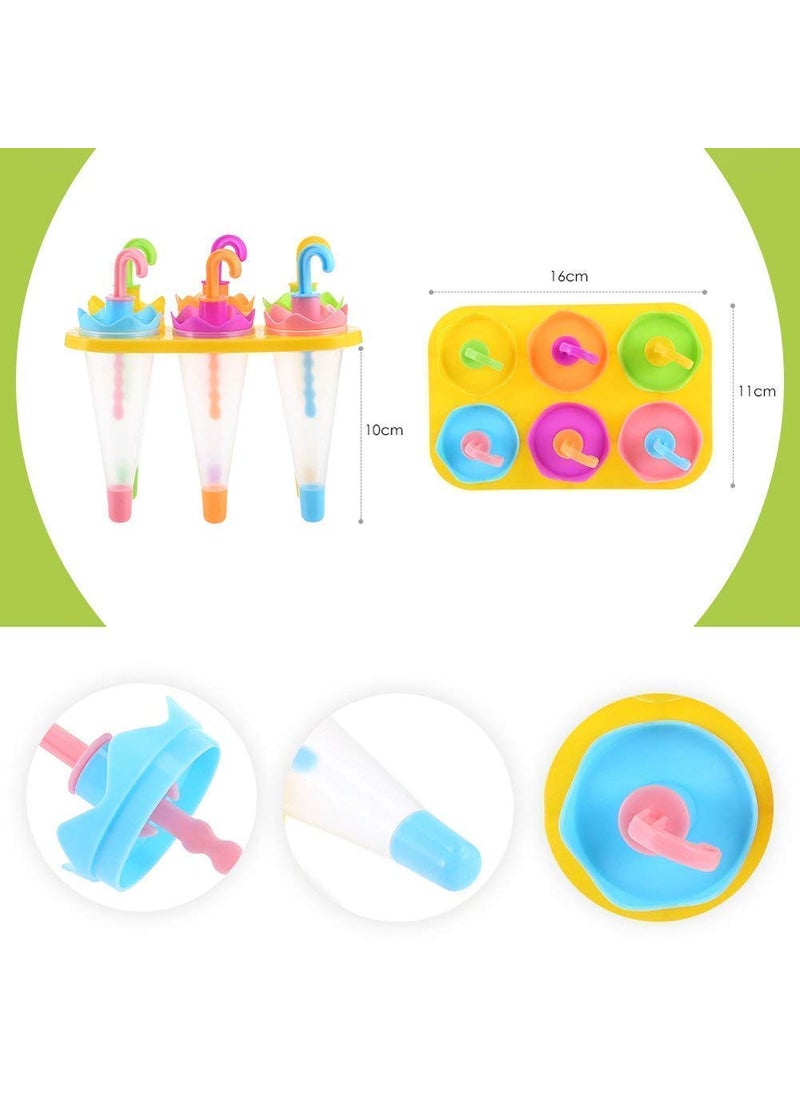 Plenteous - Plenteous Umbrella Style Ice Candy Popsicle Mold Kulfi Frozen Colorful Stick Ice Cream Mould Yogurt Maker Ice Cube 6 Cavity Transparent Tray Multi Color 2 pc - Image 1