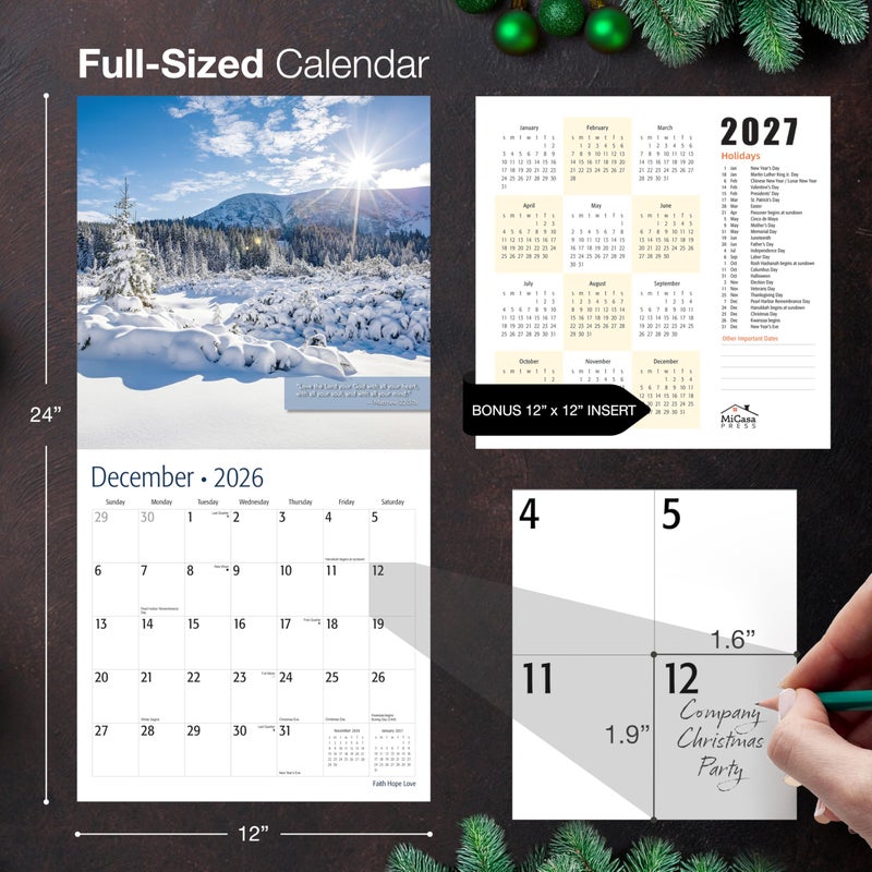 MICASA PRESS Christian Wall Calendar 2026 | Faith Hope Love with Bible Verses | 12 Month | 12" x 24" Open | Thick & Sturdy Paper | Holiday Gift | Religious Scripture Christian Calendar 2026 - Image 5