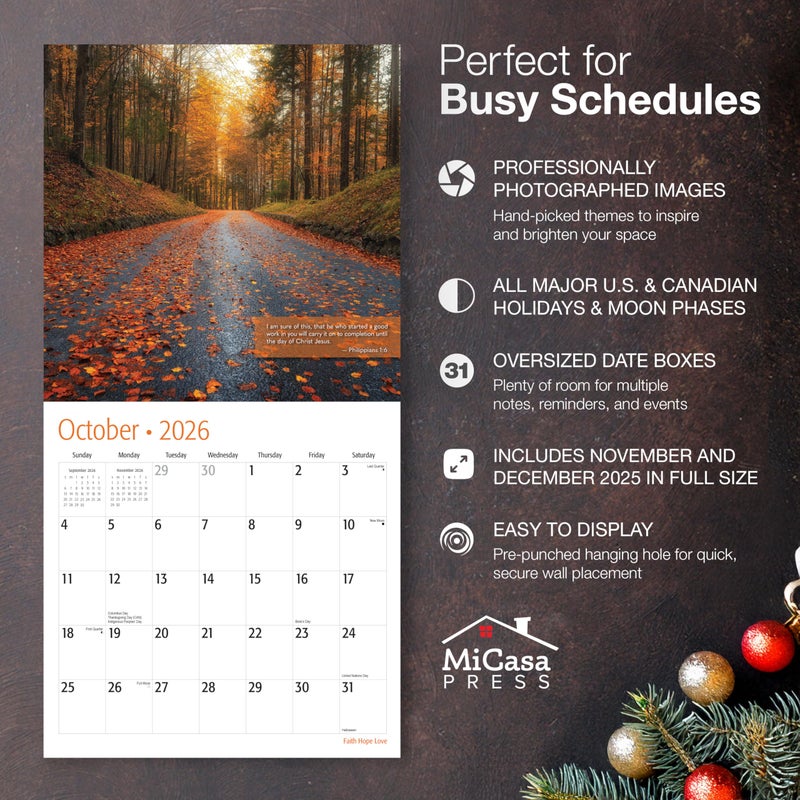 MICASA PRESS Christian Wall Calendar 2026 | Faith Hope Love with Bible Verses | 12 Month | 12" x 24" Open | Thick & Sturdy Paper | Holiday Gift | Religious Scripture Christian Calendar 2026 - Image 2