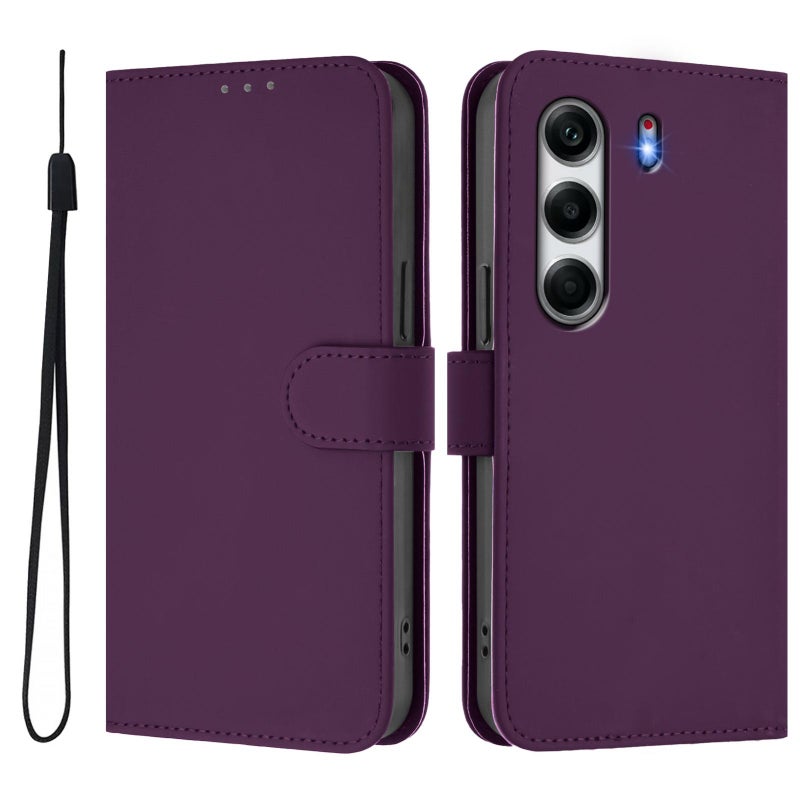 erorex For Tecno Camon 40 Pro 5G  Feel Solid Color Leather Phone Case with Lanyard(Violet) - Image 2