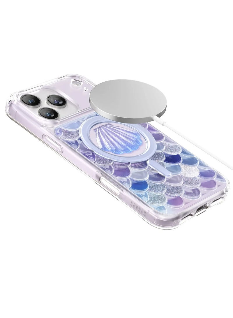 LEVELO iPhone 17 Pro MagSafe  Case Pearl 3D IML With Shock-Resistant Bumper & Raised Bezels For Camera And Screen / Ocean-Inspired Elegance /  Impact-Resistant Back Cover - Purple - Image 2