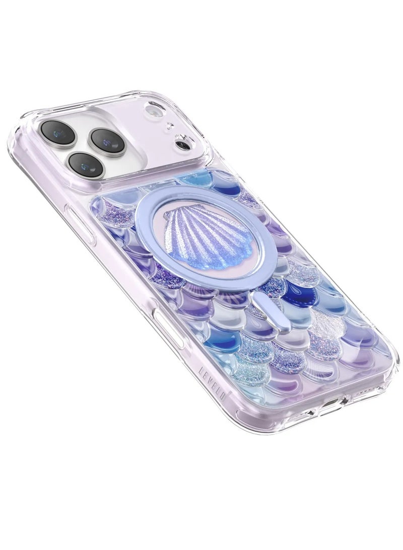 LEVELO iPhone 17 Pro MagSafe  Case Pearl 3D IML With Shock-Resistant Bumper & Raised Bezels For Camera And Screen / Ocean-Inspired Elegance /  Impact-Resistant Back Cover - Purple - Image 3
