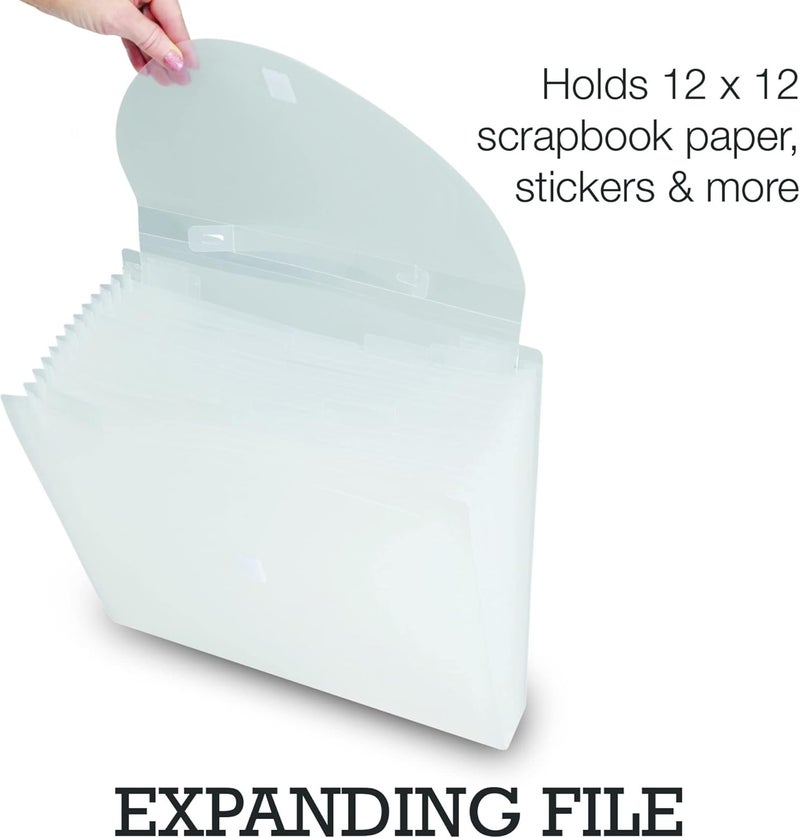 Samsill Expandable Paper Storage Organizer 12 Pockets with Tabs Holds 12x12 Inch Scrapbook Paper Vinyl Paper Clear Secure Flap Closure Retractable Handle - Image 4
