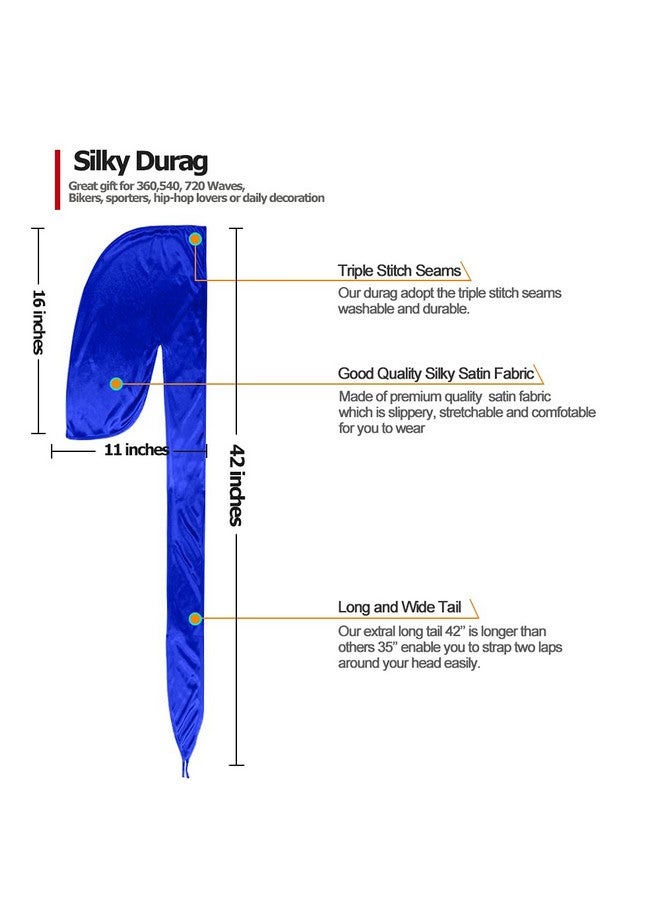ASKNOTO 6 Pcs Silky Durag Headwraps Dorag for Men Women Waves, Durags Pack with Long Tail and Wide Straps, 6 Colors - Image 2