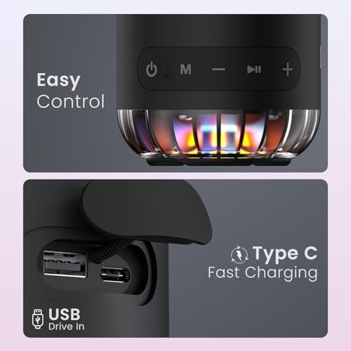 Portronics Soundpot Pro 20W Portable Bluetooth Speaker with in Built Mic, Immersive Sound, Upto 5 Hours Playtime, Ambient LED Light, TWS Mode, Bluetooth V5.3, USB Port, Type C Fast Charging(Black) - Image 3