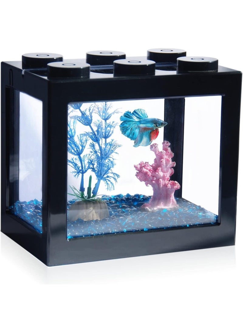 ChicAbode Small Betta Fish Tank, Stackable Mini Aquarium Kit, 3/5 Gallon Rectangular Fish Bowl with Lid, Tiny Cube Tank for Seaweed Balls and Sea Monkeys - Image 1