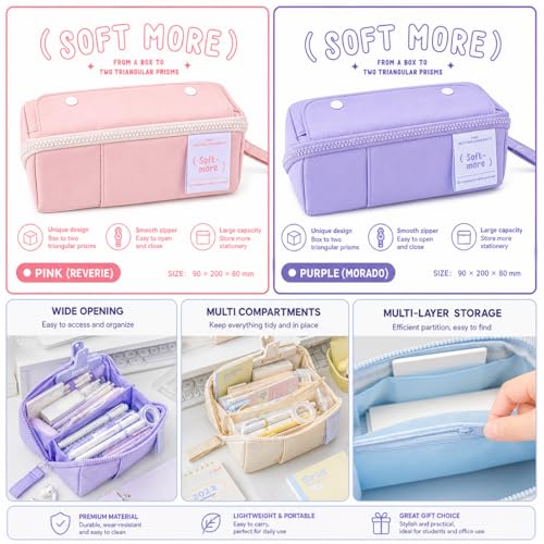 Invite Enterprise Invite Multi-Functional Soft Pencil Case for Girls – Large Capacity Zipper Pouch with Multiple Compartments – Aesthetic Stationery Organizer for School, College & Office (Soft More-Pink Pouch) - Image 5