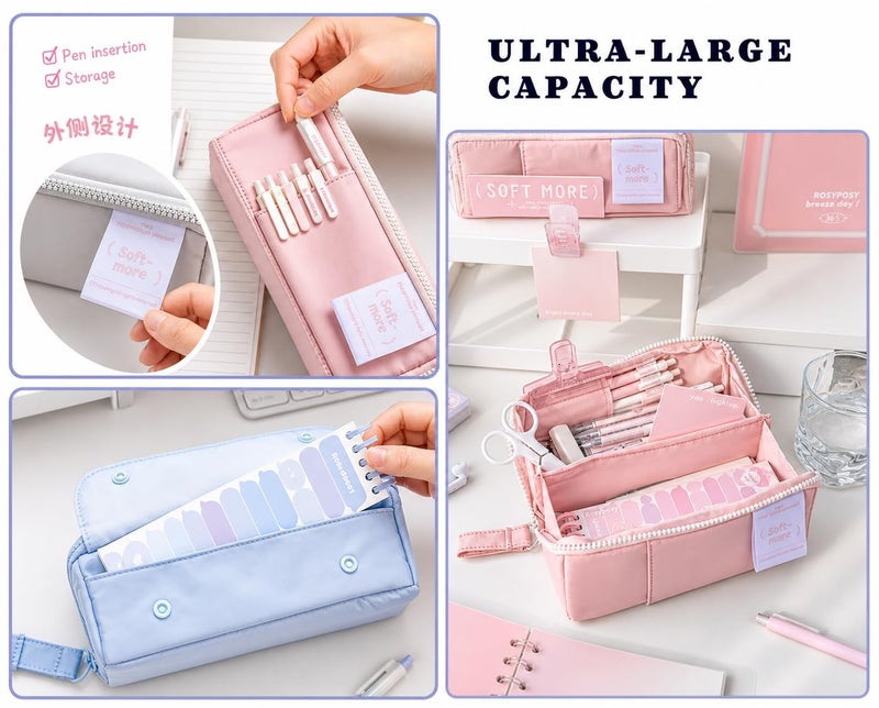 Invite Enterprise Invite Multi-Functional Soft Pencil Case for Girls – Large Capacity Zipper Pouch with Multiple Compartments – Aesthetic Stationery Organizer for School, College & Office (Soft More-Pink Pouch) - Image 4