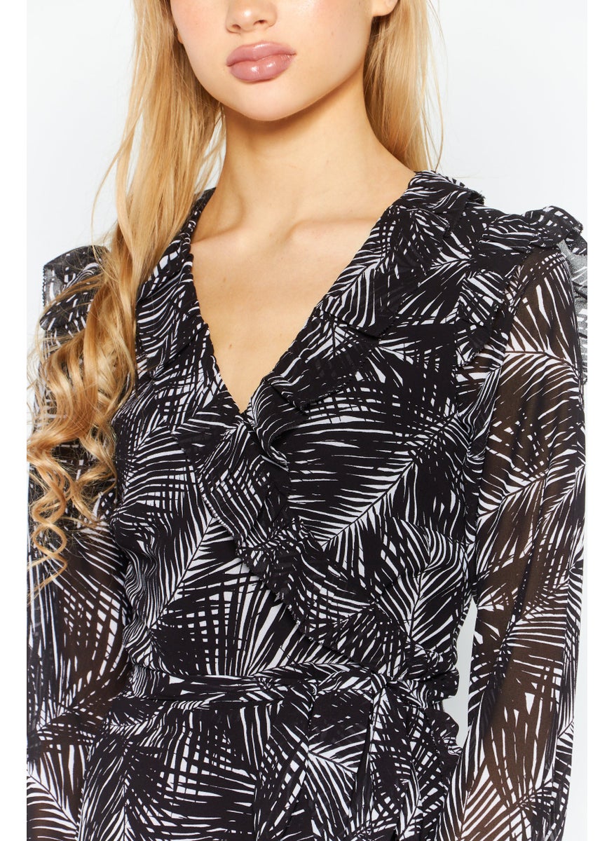 Michael Kors Women Printed Mini Dress, Black  - Image 3
