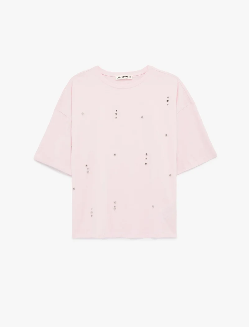 Koton  Embellished Short Sleeves T-Shirt for Women | Best Price UAE