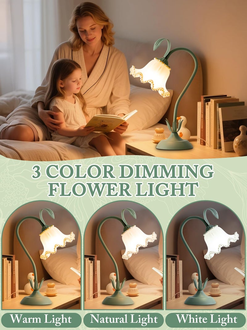 AQDZCNF Flower Table Lamp,LED Reading Light Bedside Vintage Flower Night Light,3 Colors Modes Kawaii Bedside Lamps Decor,Living Room Bedroom Room Lighting Table Lamps Home Decoration (Green Pearls) - Image 3
