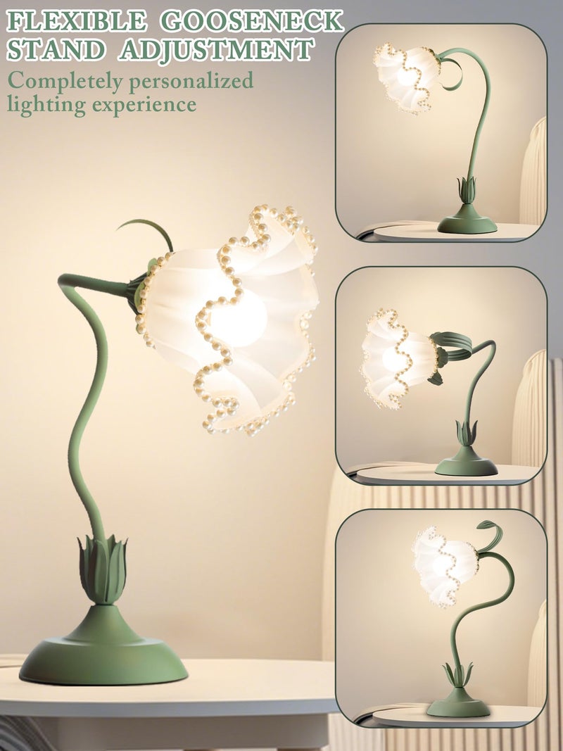 AQDZCNF Flower Table Lamp,LED Reading Light Bedside Vintage Flower Night Light,3 Colors Modes Kawaii Bedside Lamps Decor,Living Room Bedroom Room Lighting Table Lamps Home Decoration (Green Pearls) - Image 4