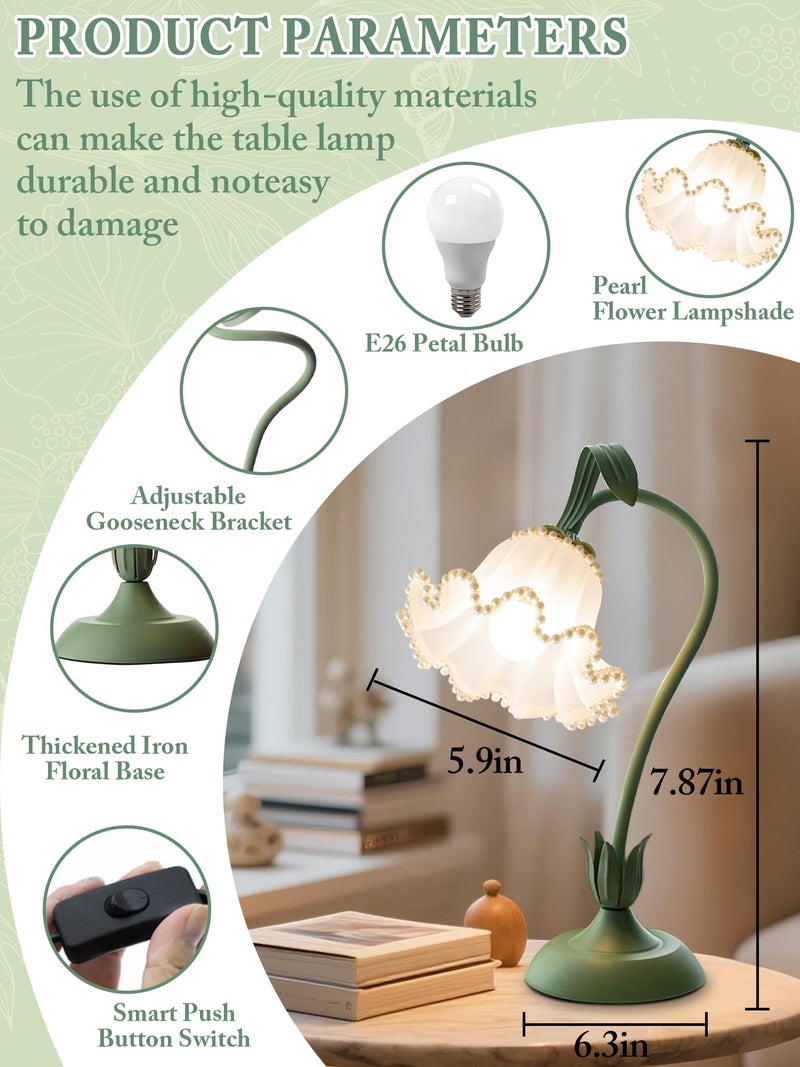 AQDZCNF Flower Table Lamp,LED Reading Light Bedside Vintage Flower Night Light,3 Colors Modes Kawaii Bedside Lamps Decor,Living Room Bedroom Room Lighting Table Lamps Home Decoration (Green Pearls) - Image 5