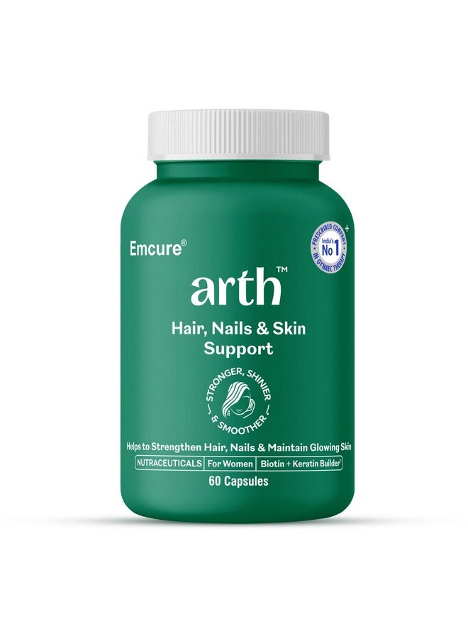 Arth Hair, Nails & Skin Support | Biotin Capsules for Hair Growth with Keratin Builder & Essential Vitamins| Hair Regrowth Supplement |Biotin Supplement | Emcure Pharmaceuticals Ltd. | 60 Veg Capsules - Image 1