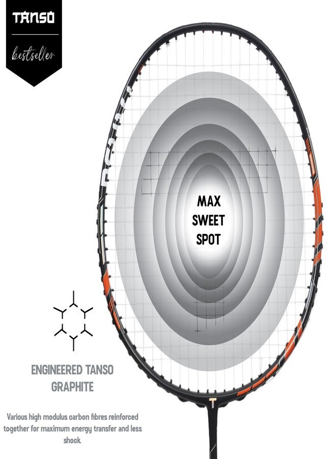 TANSO Arashi 2.0 Full Graphite Ultra Light Weight Carbon Fibre Strung Badminton Racket with Free Full Racquet Cover (77 Grams, 32 Lbs Tension, Strung with Premium Strings) (Orange) - Image 4