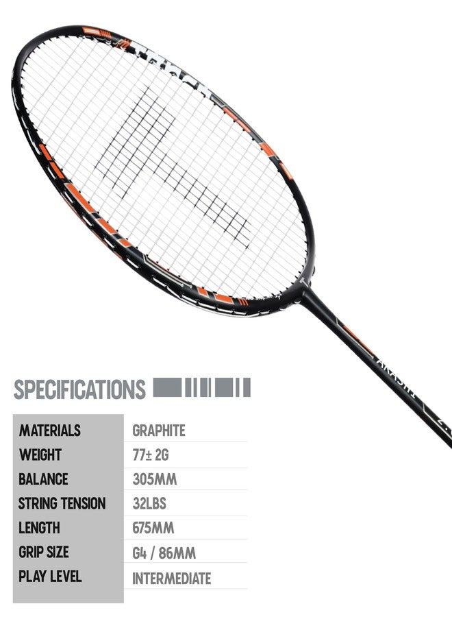TANSO Arashi 2.0 Full Graphite Ultra Light Weight Carbon Fibre Strung Badminton Racket with Free Full Racquet Cover (77 Grams, 32 Lbs Tension, Strung with Premium Strings) (Orange) - Image 2