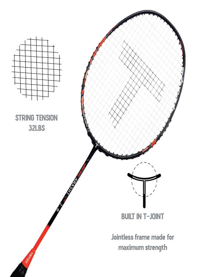 TANSO Arashi 2.0 Full Graphite Ultra Light Weight Carbon Fibre Strung Badminton Racket with Free Full Racquet Cover (77 Grams, 32 Lbs Tension, Strung with Premium Strings) (Orange) - Image 3