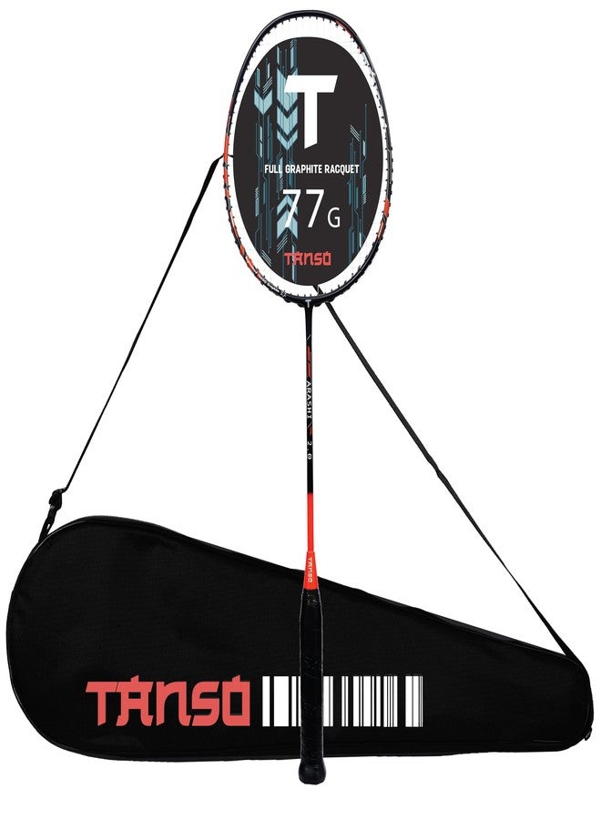 TANSO Arashi 2.0 Full Graphite Ultra Light Weight Carbon Fibre Strung Badminton Racket with Free Full Racquet Cover (77 Grams, 32 Lbs Tension, Strung with Premium Strings) (Orange) - Image 1