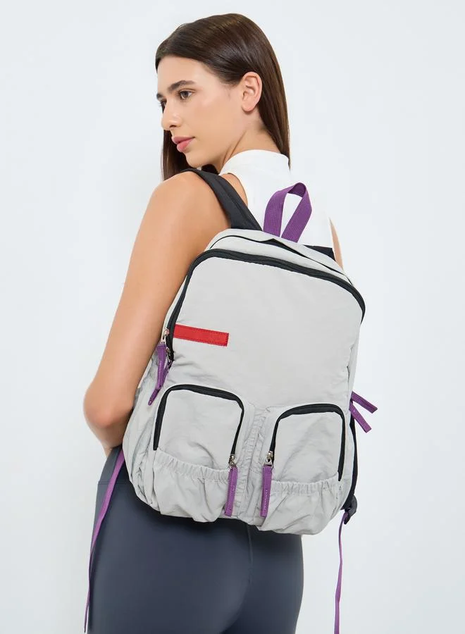 Women Grey Dual Zip Front Elastic Pocket Backpack